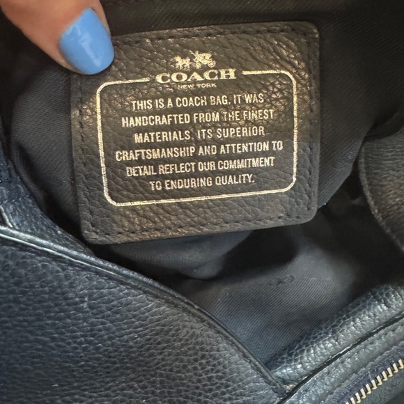 Navy Blue Coach Shoulder Bag With Silver Floral Rivets - Picture 2 of 8